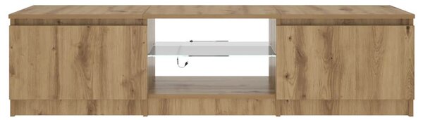Kézműves tölgy szerelt fa TV-szekrény LED-ekkel 140x40x36 cm
