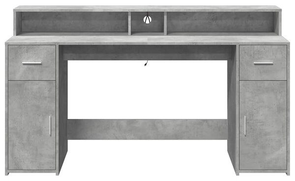 Betonszürke szerelt fa íróasztal LED-világítással 160x55x91 cm
