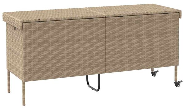 Bézs polyrattan kerti tárolóláda kerekekkel 160x55x75 cm