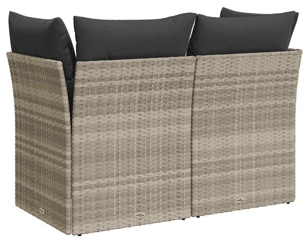 2 személyes világosszürke polyrattan kerti kanapé párnával