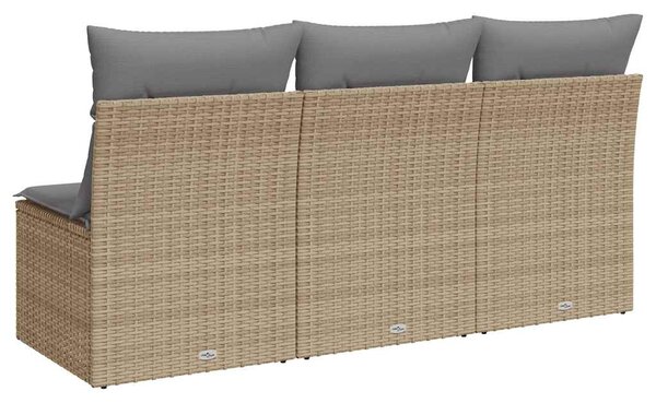 3 személyes bézs polyrattan kerti kanapé párnával
