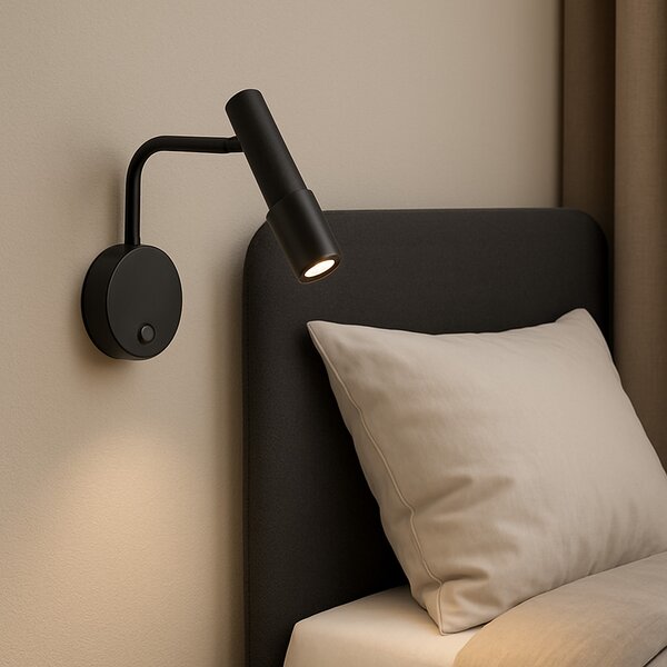 DRILL modern LED fali lámpa, matt fekete, fix, szabályozható fényerő