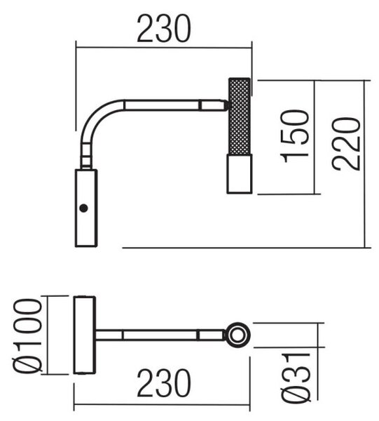 DRILL modern LED fali lámpa, antik bronz, fix, szabályozható fényerő, 3000K