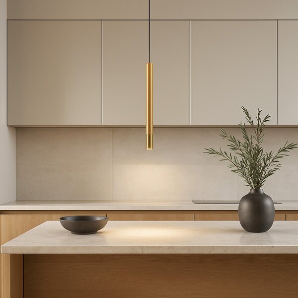 DRILL modern LED függőlámpa, matt arany, 620 lm fényerő