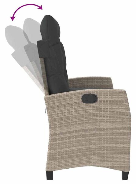 Világosszürke polyrattan dönthető kerti pad párnával
