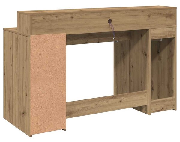 Kézműves tölgy színű szerelt fa LED-es íróasztal 140x55x91 cm