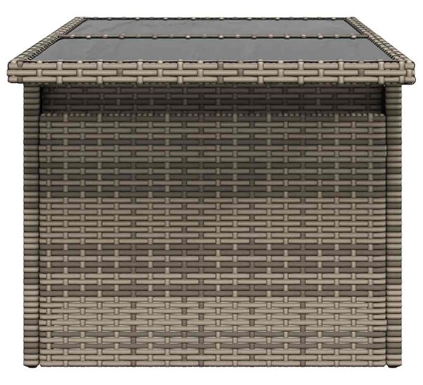 Szürke polyrattan üveglapos kerti asztal 100x55x73 cm