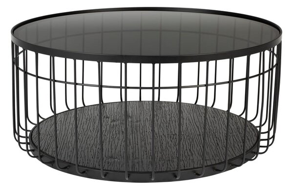 Fekete kerek dohányzóasztal üveg asztallappal 80x80 cm Lance – White Label