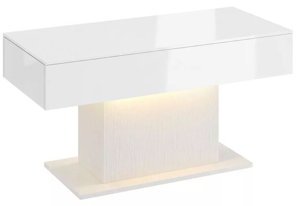 HOMCOM Dohányzóasztal tárolóval, LED magasfényű, modern, 2 fiókkal és távirányítóval, fehér