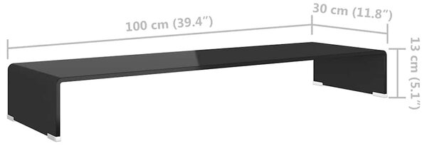 Fekete üveg TV/monitor állvány 100x30x13 cm