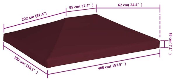 Bordó pavilon tetőponyva 310 g/m² 3 x 4 m