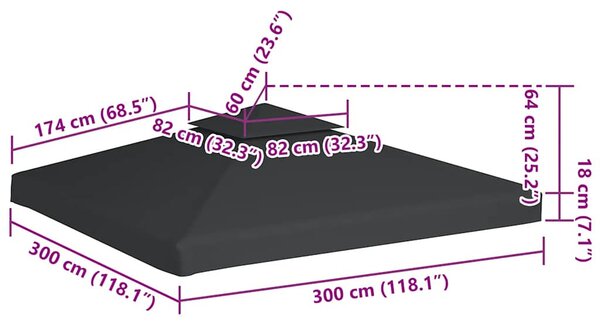 Sötétszürke csere pavilon ponyvatető 310 g/m² 3 x 3 m