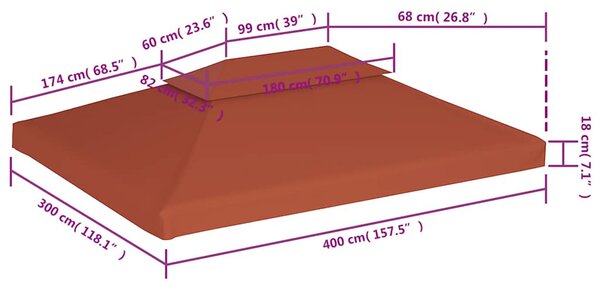 Terrakotta kétszintes pavilon tetőponyva 310 g/m² 4 x 3 m