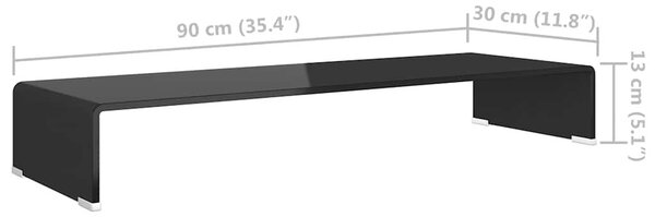 Fekete üveg TV/monitor állvány üveg 90x30x13 cm