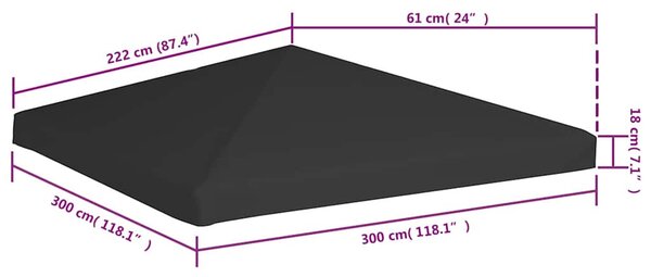 Fekete pavilon-tetőponyva 270 g/m² 3 x 3 m