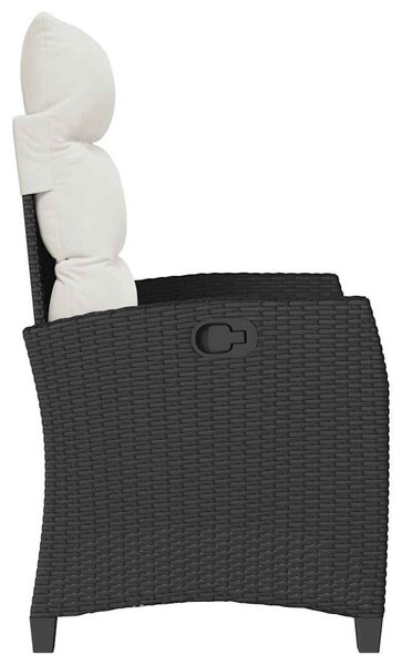 Fekete polyrattan fekvő kerti szék oldalsó asztallal
