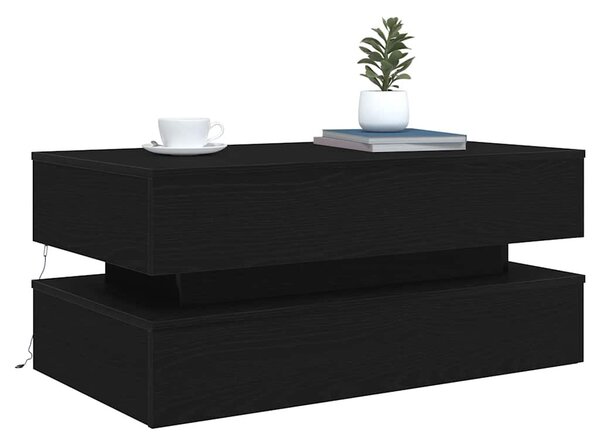 Fekete tölgy dohányzóasztal LED-lámpákkal 90x50x40 cm