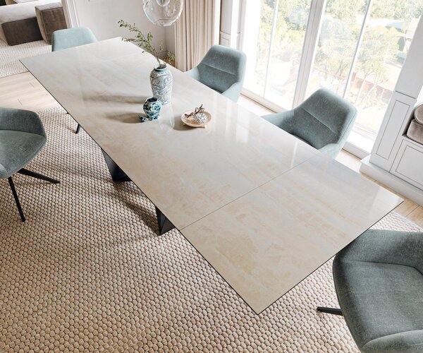 DELIFE Étkezőasztal Edge 200-300x100 cm kerámia onyx pezsgő pókháló laposacél fekete kihúzható