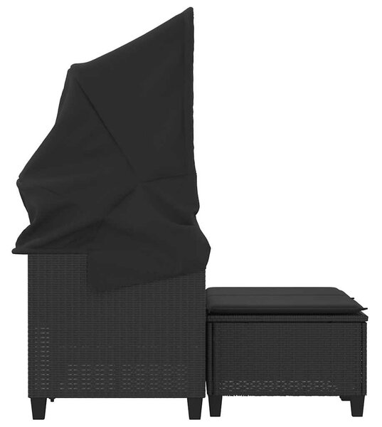 2 személyes fekete polyrattan kerti kanapé baldachinnal/székkel
