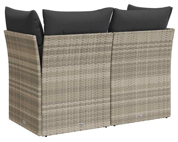 2 személyes világosszürke polyrattan kerti kanapé párnával