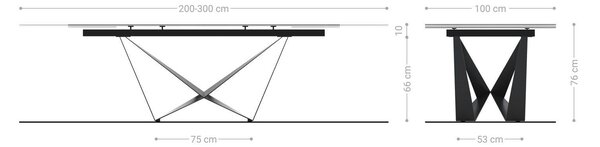 DELIFE Étkezőasztal Edge 200-300x100 cm kerámia onyx pezsgő pókháló laposacél fekete kihúzható