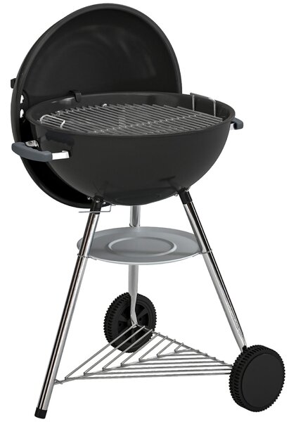 Outsunny Kerek Faszenes Grill, Hordozható Faszenes Grill Fedővel, Ø53,5 cm Rács, 2 Faszenes Kosár, Polc, Hőmérő, Állítható Szellőzők, Hamugyűjtő, Fogantyúk és Kerekek – Ideális Kerti Berendezésekhez