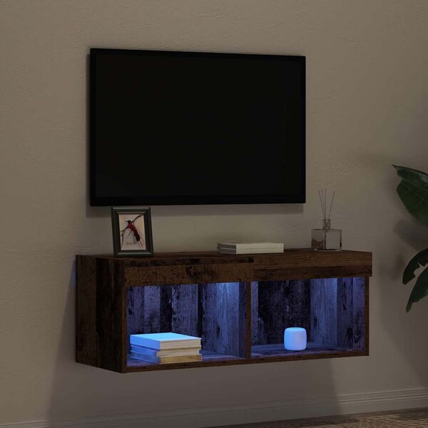 TV szekrény garnitúra leddel Régi fa 80 x 30 x 30 cm Faanyag