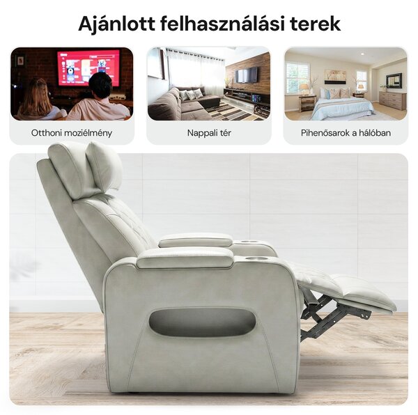 Luxus elektromos relax fotel, lábtartóval, pohártartóval, világítással AirLeather bézs