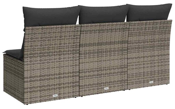3 személyes szürke polyrattan kerti kanapé párnával
