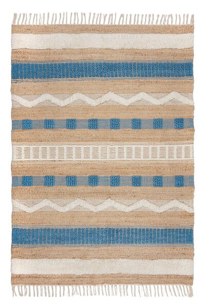 Kék-natúr színű kézi szövésű jutakeverék szőnyeg 120x170 cm Medina Jute – Flair Rugs
