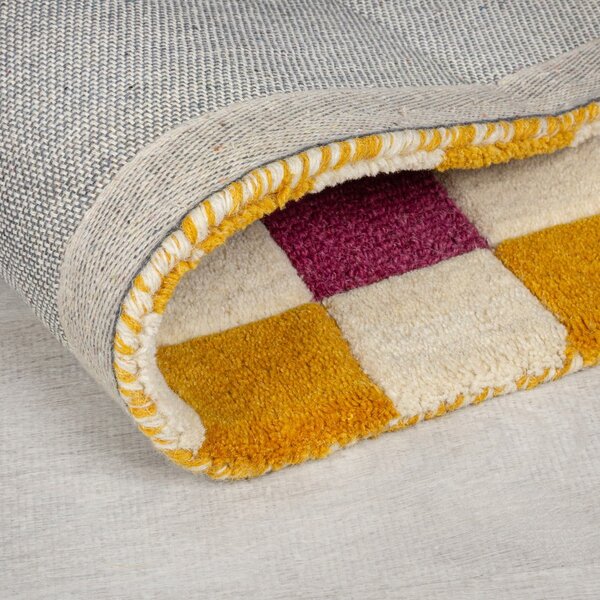 Sárga-rózsaszín kézi szövésű gyapjú futószőnyeg 60x230 cm Kai Wool Border – Flair Rugs