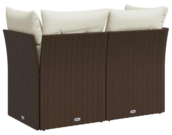 2 személyes barna polyrattan kerti kanapé párnával