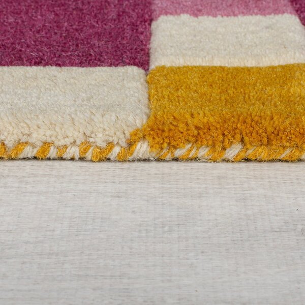 Sárga-rózsaszín kézi szövésű gyapjú futószőnyeg 60x230 cm Kai Wool Border – Flair Rugs