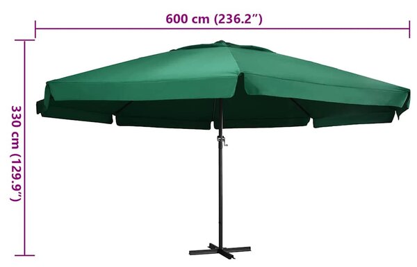 Zöld kültéri napernyő alumíniumrúddal 600 cm