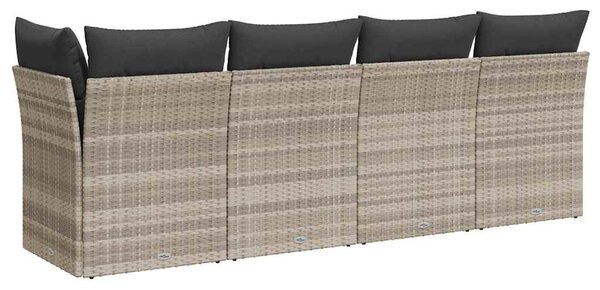 4 személyes világosszürke polyrattan kerti kanapé párnával