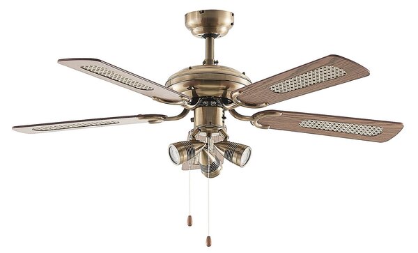 Anariki mennyezeti ventilátor világítással, csendes, sárgaréz – Lindby Lindby, Anariki, Arany / Sárgaréz, Nappali, Fém, Vidéki otthon / Rusztikus