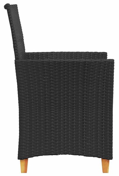2 db fekete polyrattan és tömör fa kerti szék párnával