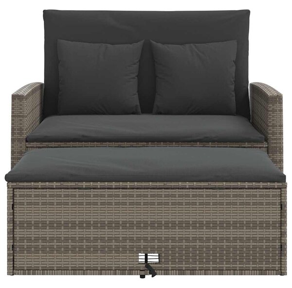 2 személyes szürke polyrattan kerti kanapé párnával