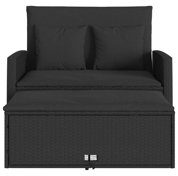 2 személyes fekete polyrattan kerti kanapé párnával