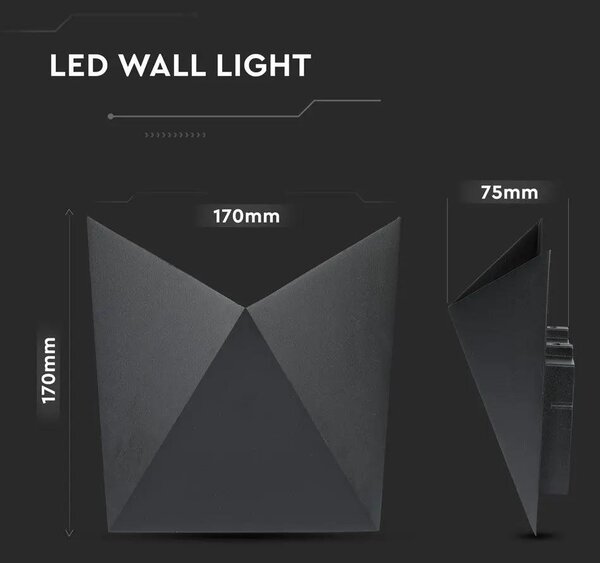V-TAC 5W kültéri, fekete, fali LED lámpa meleg fehér - SKU 218282