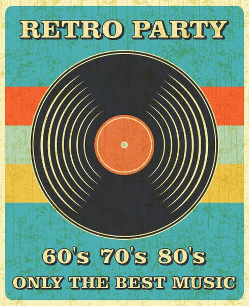 Művészi plakát Retro Music and Vintage Vinyl Record, Youst, (35 x 40 cm)