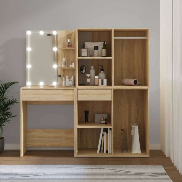Elegáns LED-es Fésülködőasztal - Sonoma - 2 Szekrény