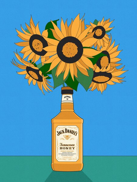 Illusztráció Sunflowers in Honey Whiskey Retro Illustration, Retrodrome, (30 x 40 cm)