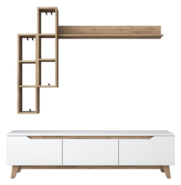 Fehér-natúr színű nappali bútor szett diófa dekorral 180x49 cm Linh – Kalune Design