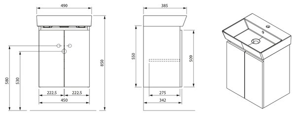 Aqualine Aqualine, PANEDA mosdószekrény 45x55x34,2cm, fehér, PN245