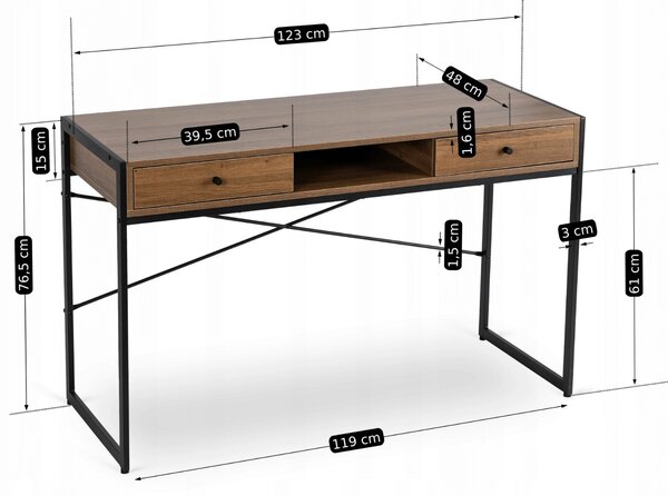 STEP íróasztal fiókokkal 123 cm, dió/fekete