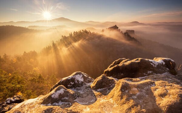 Fotográfia Misty morning,Scenic view of mountains against, Karel Stepan / 500px, (40 x 24.6 cm)