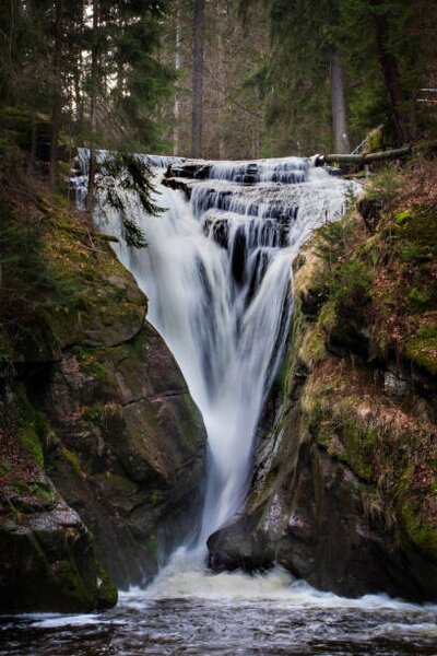 Fotográfia Scenic view of waterfall in forest,Czech Republic, Adrian Murcha / 500px, (26.7 x 40 cm)