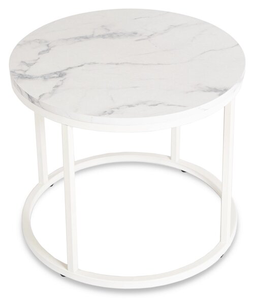AGNES kör alakú dohányzóasztal, fehér márvány/fehér