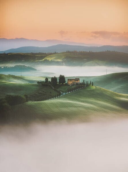 Művészeti fotózás Tuscany sunrise landscape view of green, serts, (30 x 40 cm)